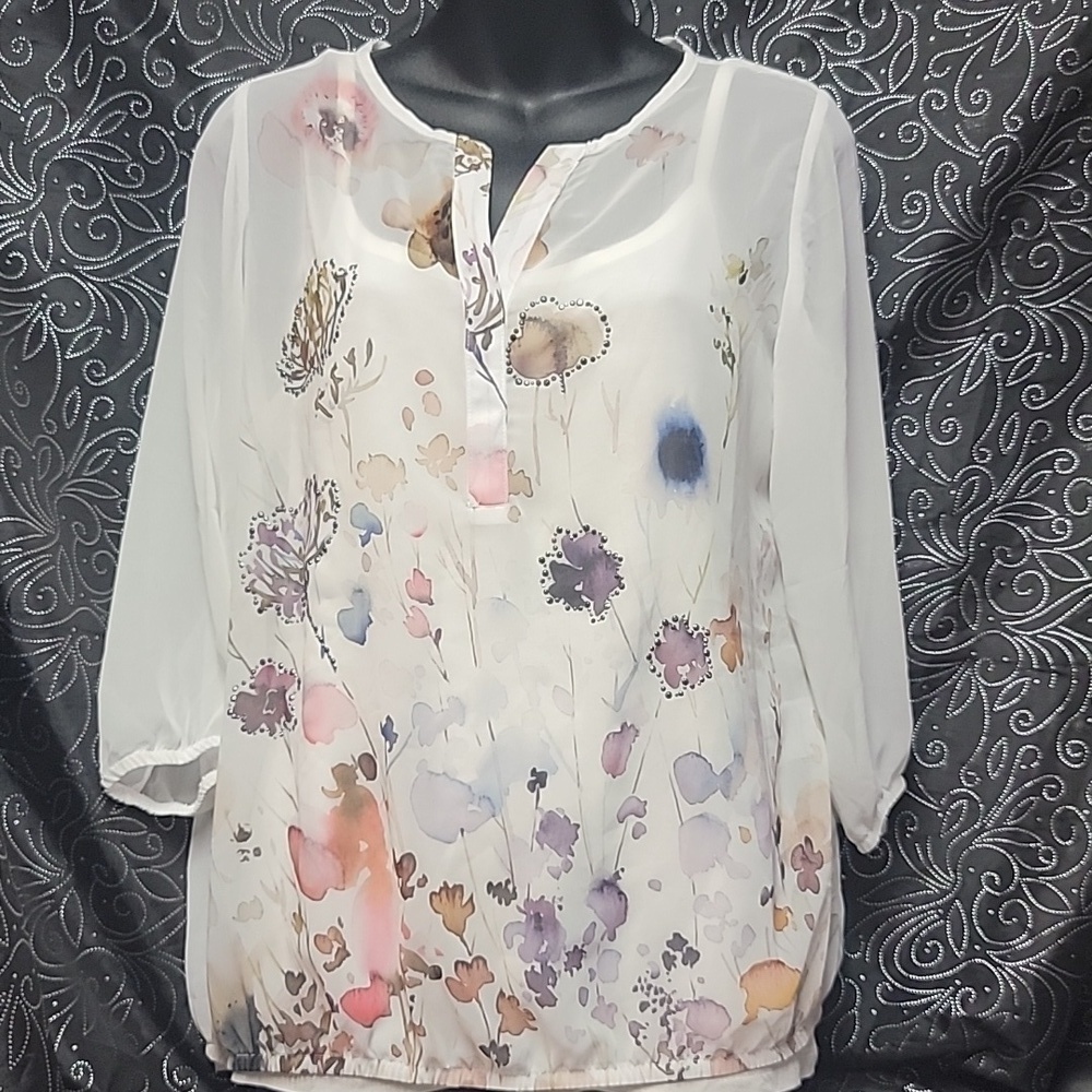 No brand Size women's 6 mid length arm sheer over built in tank top.